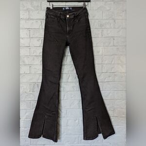 Black High Rise Split Front Flare Jeans | Hollister | Size 5L